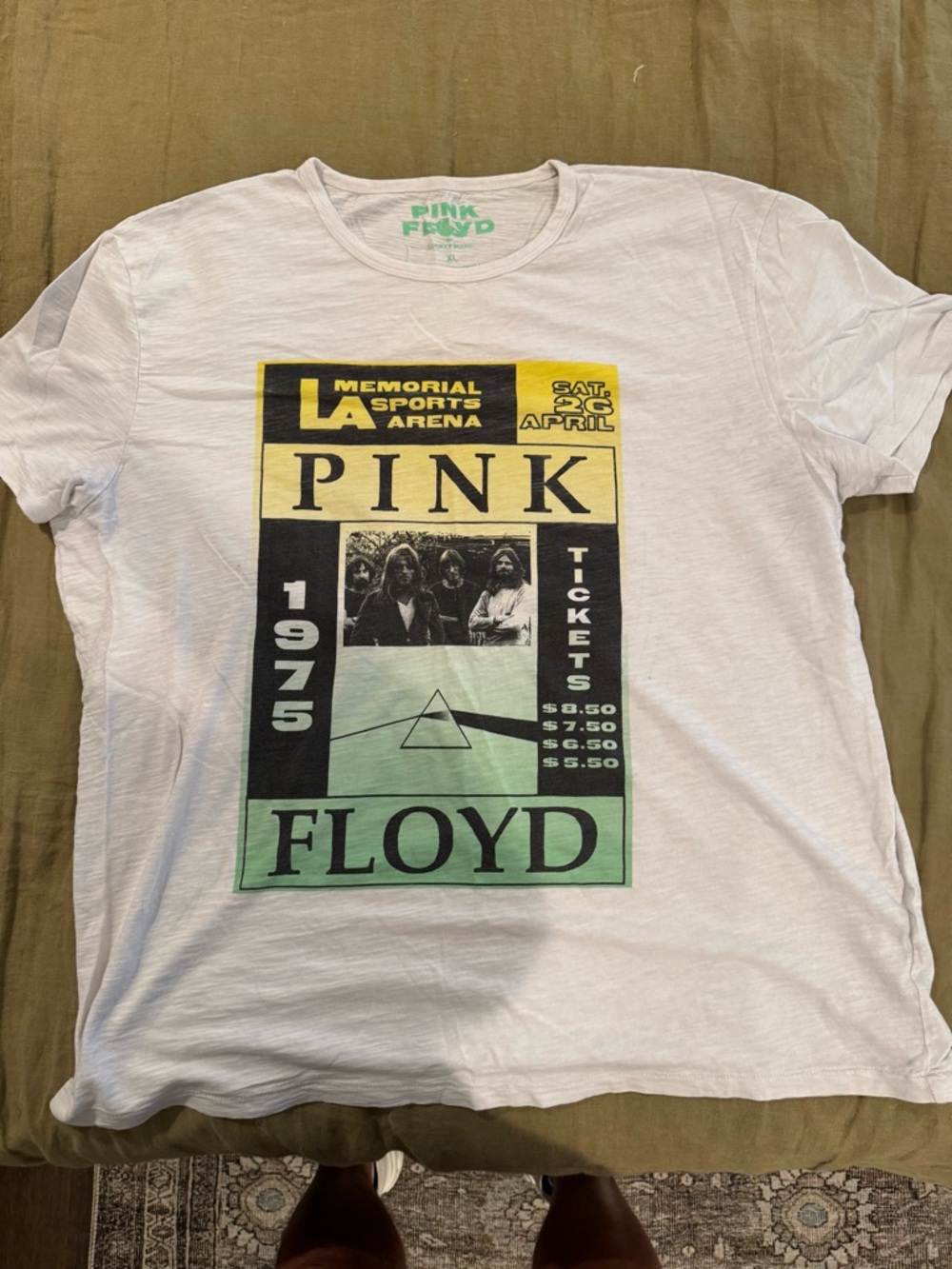 Pink Floyd White Graphic Short Sleeve Tee with Yellow & Green Print